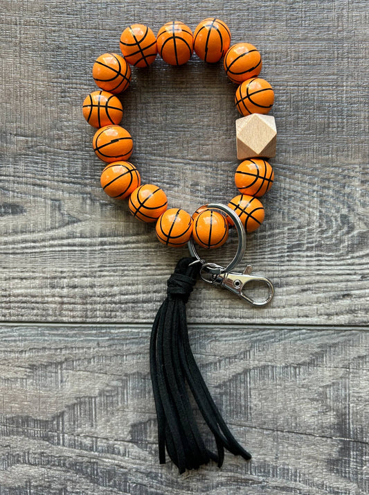 Sports Keychain with Wooden Beads : Basketball