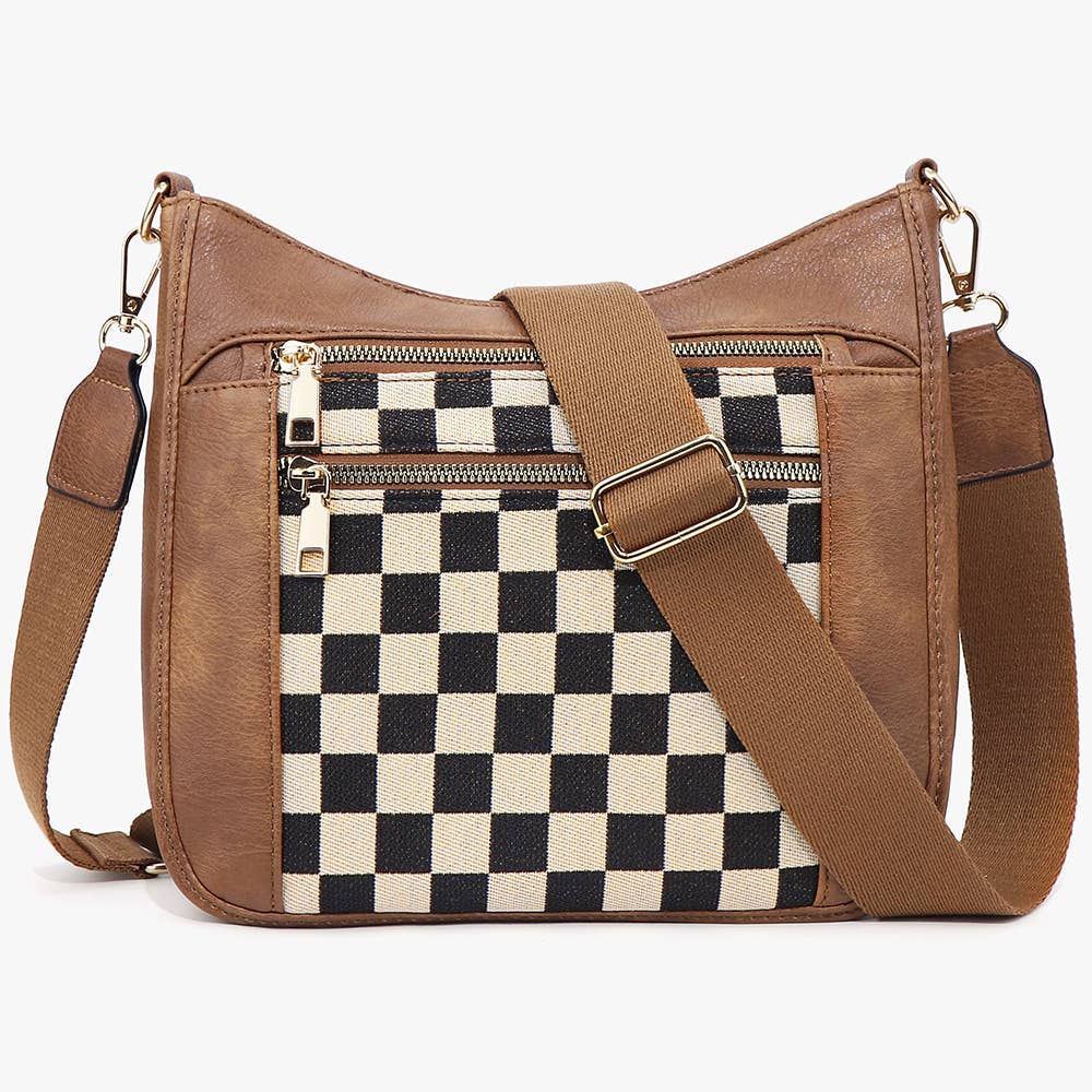 Checkered Single Shoulder Crossbody Bag: Black