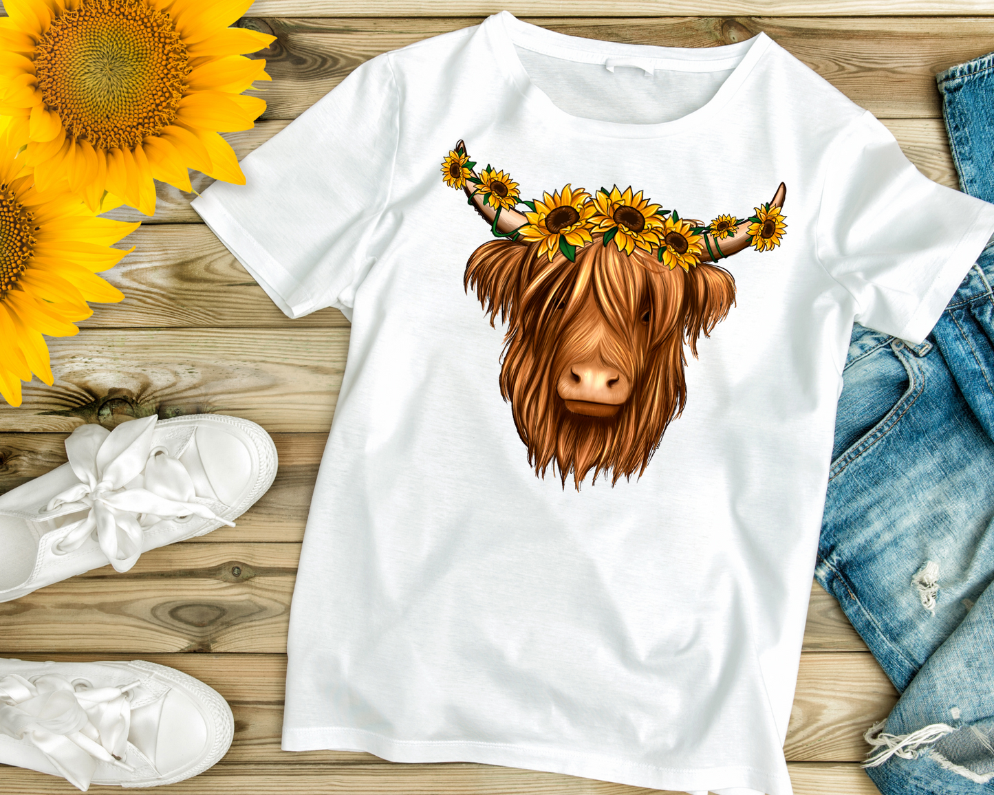 Highland Cow Sunflower Tee/Sweatshirt/Hoodie