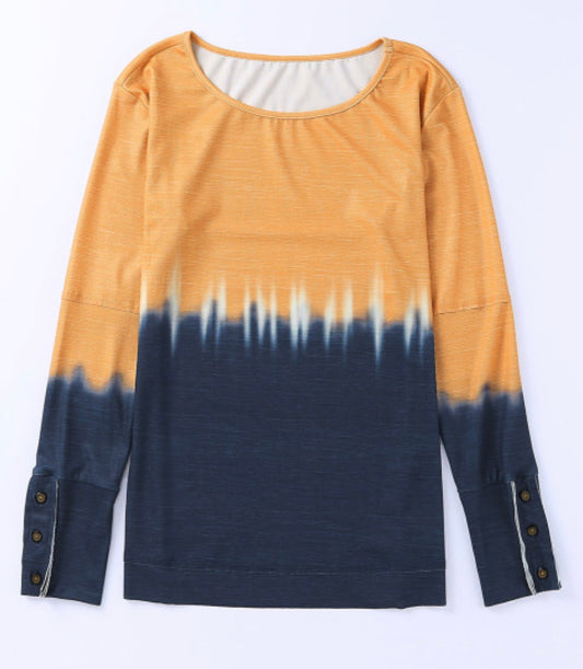 Tie Dye Colorblock Long Sleeve Top