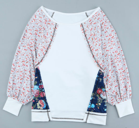 White Floral Patchwork Top