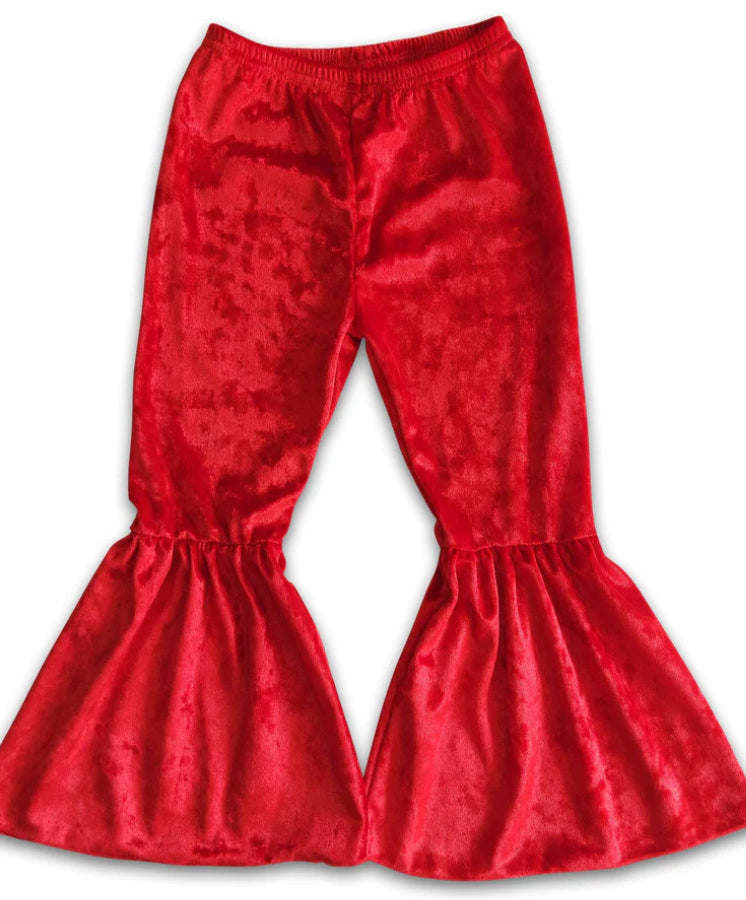 Velvet Ruffle Pants, Red or Black