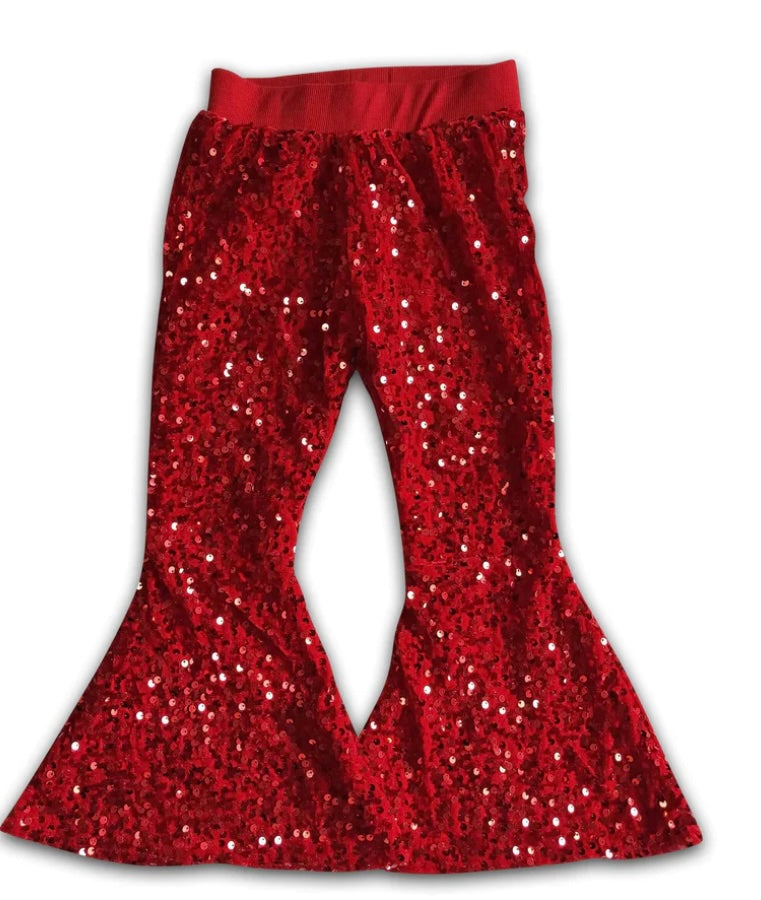 Red Sequin Ruffle Pants